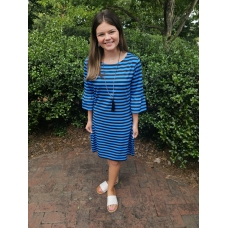 Erma's Closet Black and Blue Striped Game Day Dress with Scoop Neck